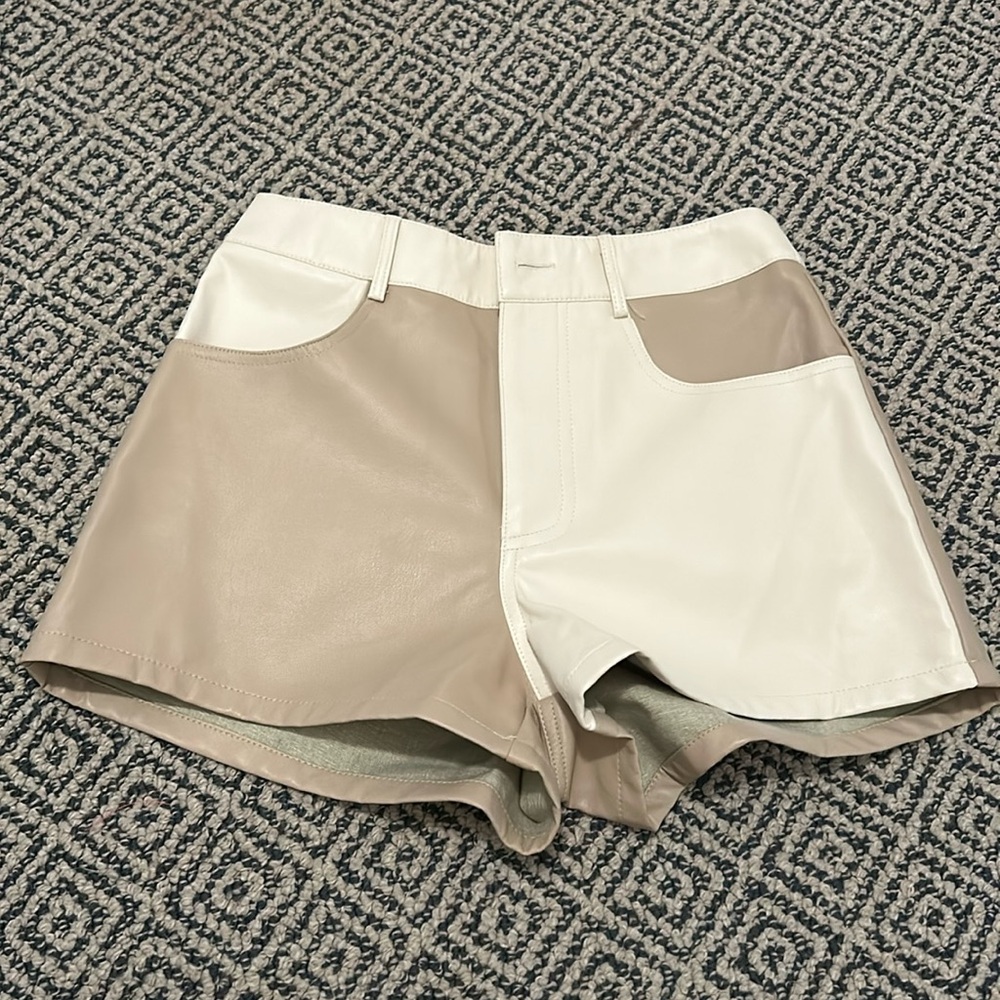 leather color block shorts